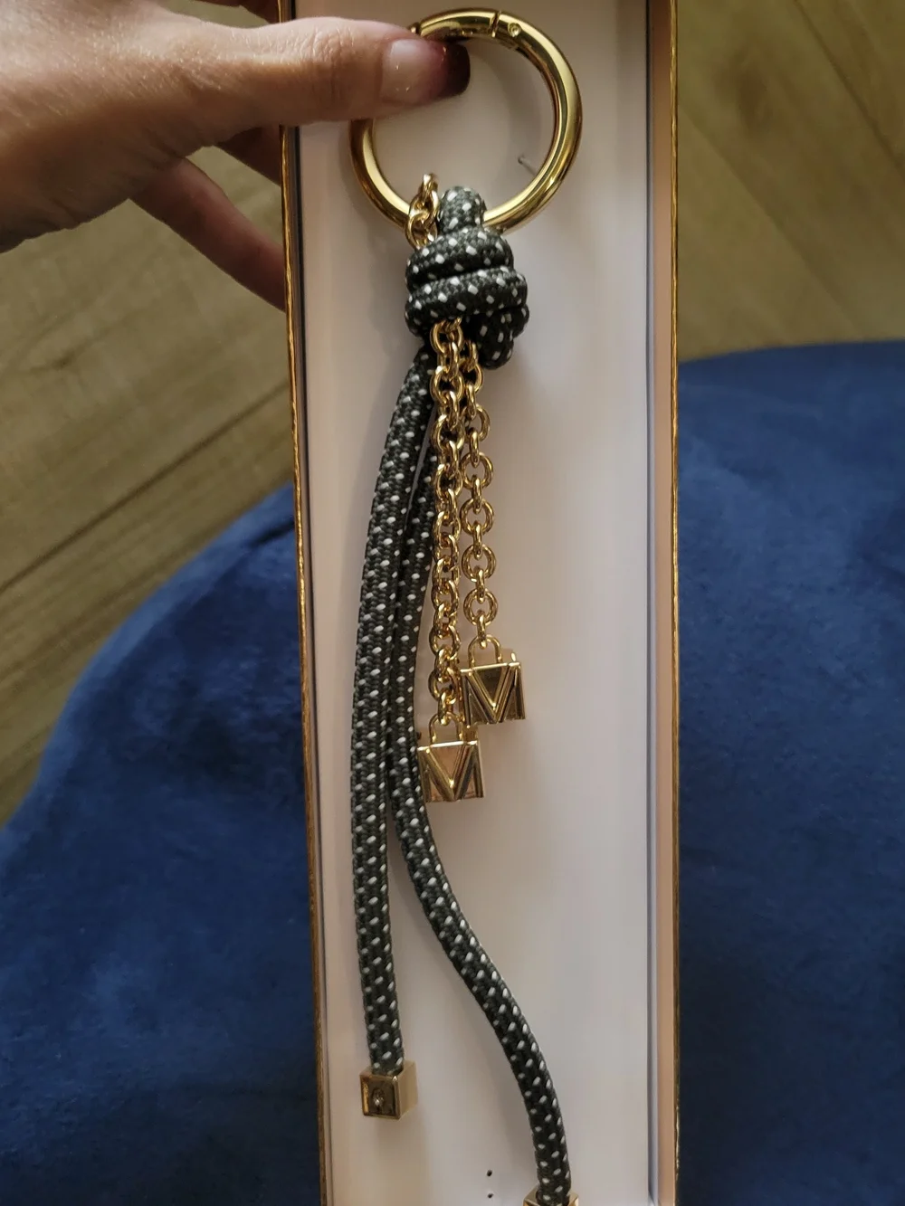 Michael Kors Novelty Gold Tone and Speckled Green Cord Bag Charm